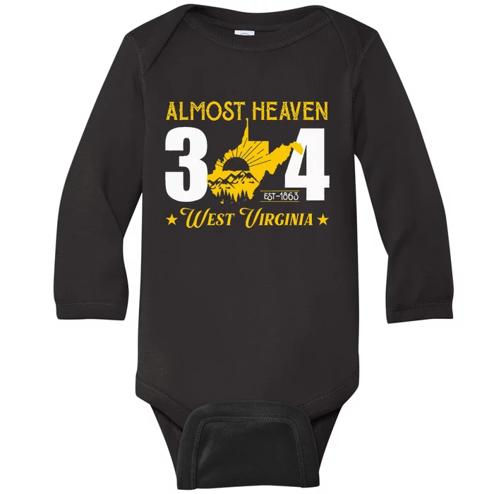 Almost Heaven 304 West Virginia Map Baby Long Sleeve Bodysuit