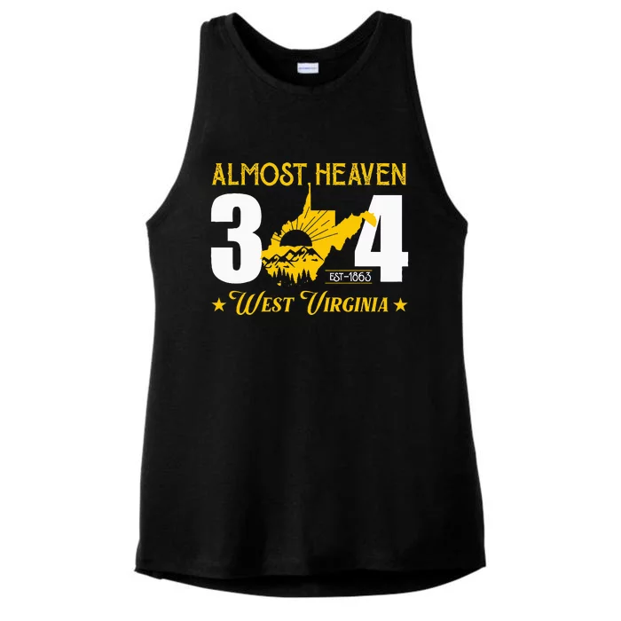 Almost Heaven 304 West Virginia Map Ladies Tri-Blend Wicking Tank