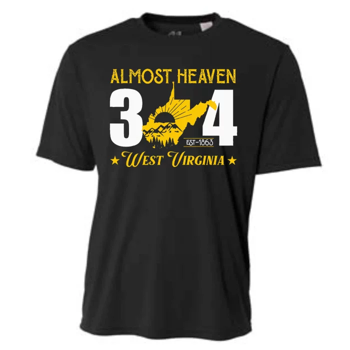 Almost Heaven 304 West Virginia Map Cooling Performance Crew T-Shirt