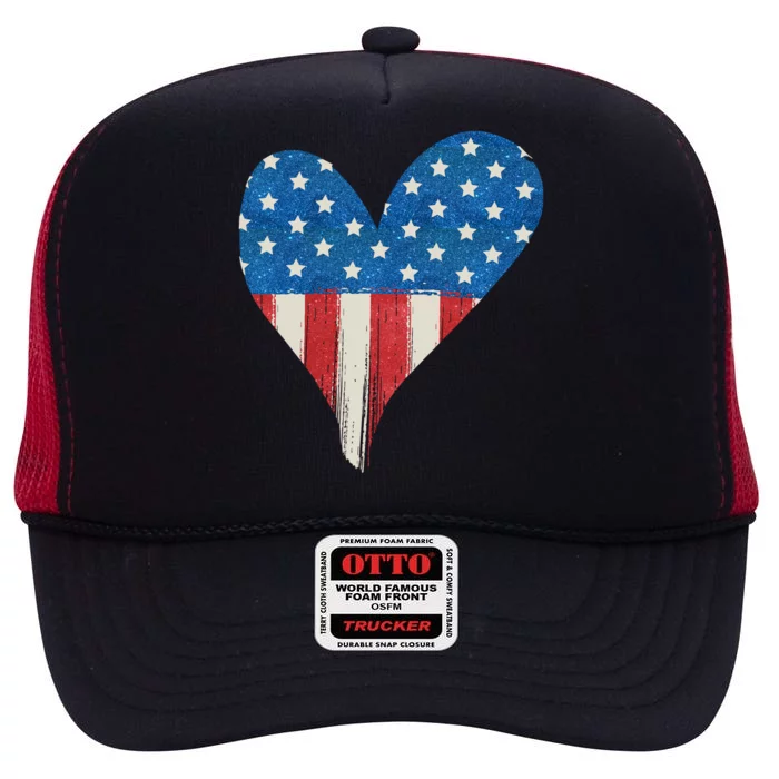 America Heart 4th Of July High Crown Mesh Trucker Hat