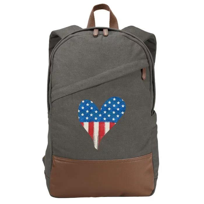 America Heart 4th Of July Cotton Canvas Backpack