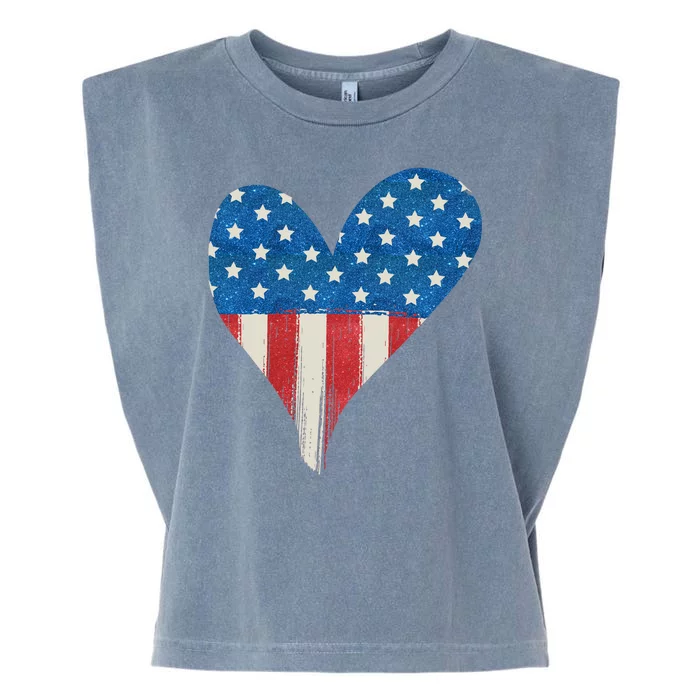 America Heart 4th Of July Garment-Dyed Women's Muscle Tee