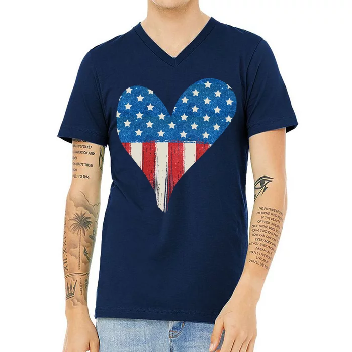 America Heart 4th Of July V-Neck T-Shirt