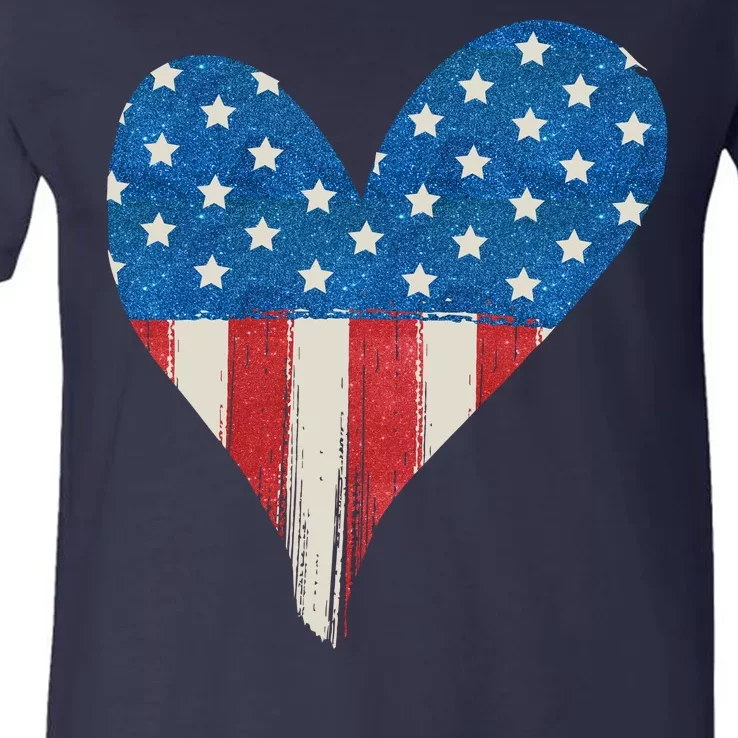 America Heart 4th Of July V-Neck T-Shirt