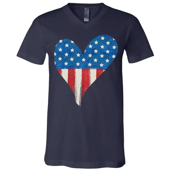 America Heart 4th Of July V-Neck T-Shirt