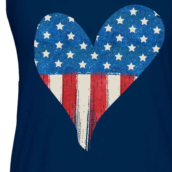 America Heart 4th Of July Ladies Essential Flowy Tank