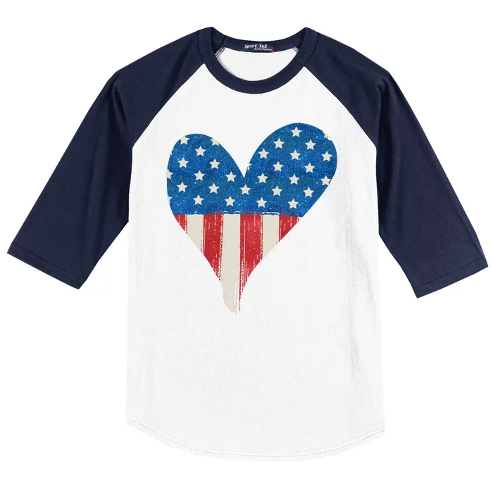 America Heart 4th Of July Baseball Sleeve Shirt