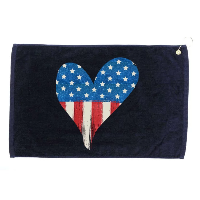 America Heart 4th Of July Grommeted Golf Towel