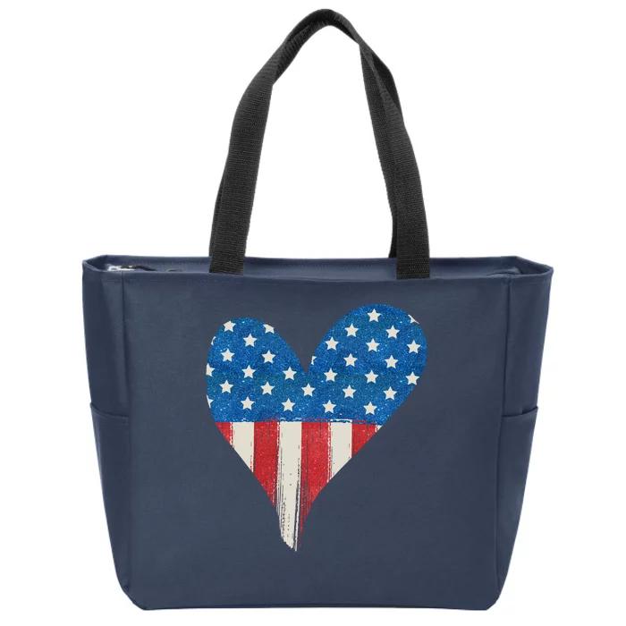 America Heart 4th Of July Zip Tote Bag