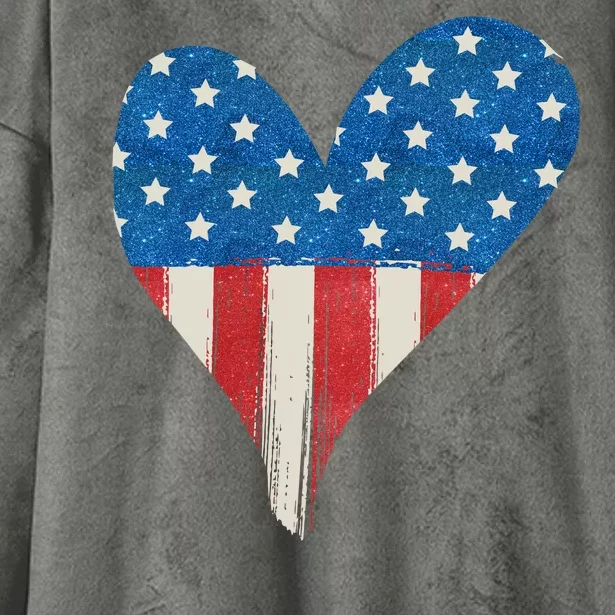 America Heart 4th Of July Hooded Wearable Blanket