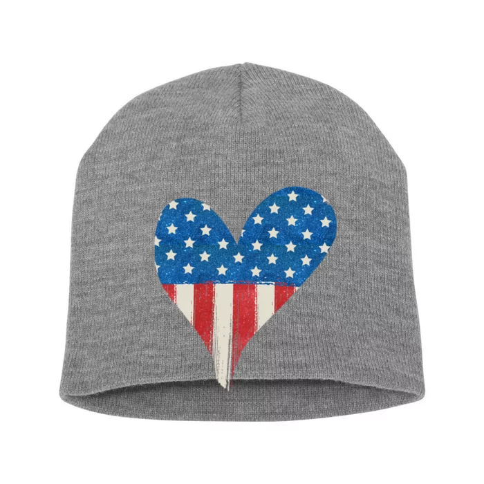 America Heart 4th Of July Short Acrylic Beanie