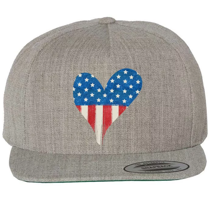 America Heart 4th Of July Wool Snapback Cap