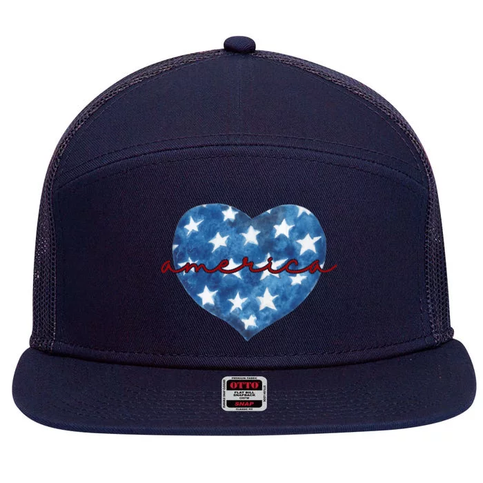 America Heart 4th Of July Cute Festive 7 Panel Mesh Trucker Snapback Hat