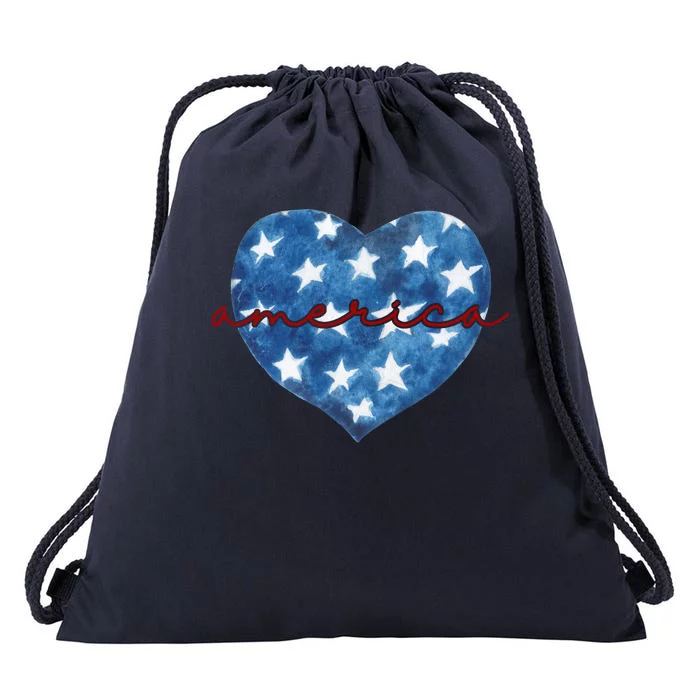 America Heart 4th Of July Cute Festive Drawstring Bag