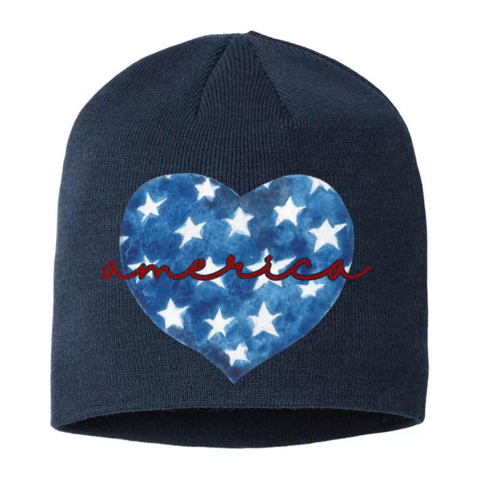 America Heart 4th Of July Cute Festive 8 1/2in Sustainable Knit Beanie