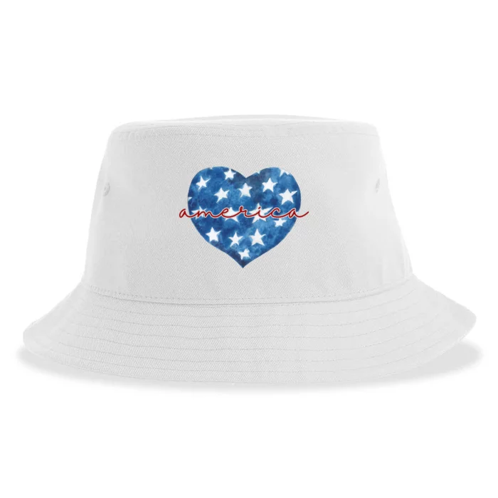 America Heart 4th Of July Cute Festive Sustainable Bucket Hat