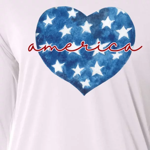 America Heart 4th Of July Cute Festive Cooling Performance Long Sleeve Crew