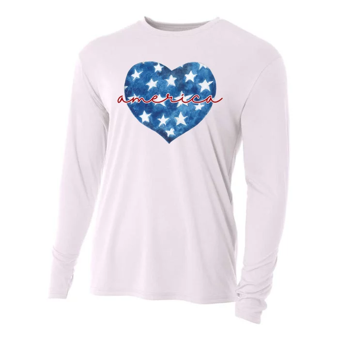 America Heart 4th Of July Cute Festive Cooling Performance Long Sleeve Crew