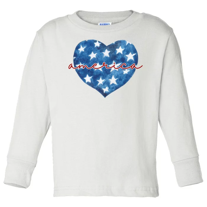 America Heart 4th Of July Cute Festive Toddler Long Sleeve Shirt