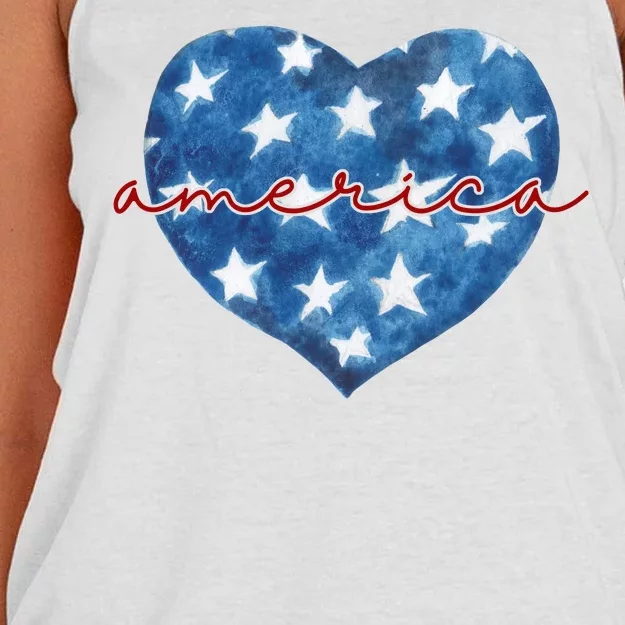 America Heart 4th Of July Cute Festive Women's Knotted Racerback Tank