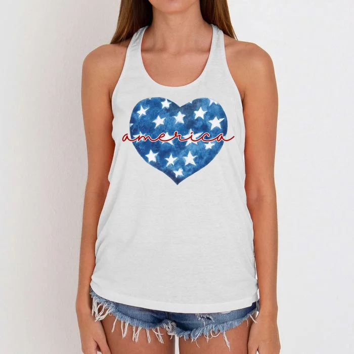 America Heart 4th Of July Cute Festive Women's Knotted Racerback Tank