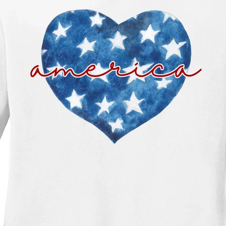 America Heart 4th Of July Cute Festive Ladies Long Sleeve Shirt