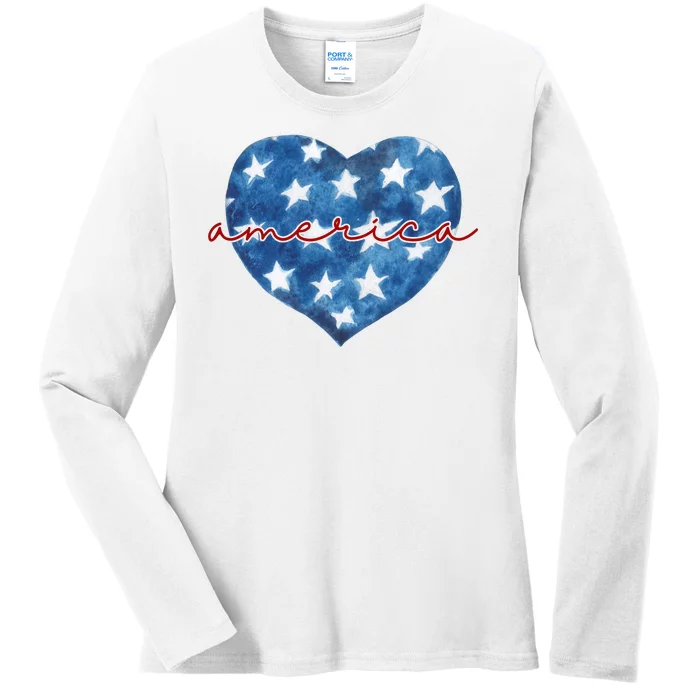 America Heart 4th Of July Cute Festive Ladies Long Sleeve Shirt