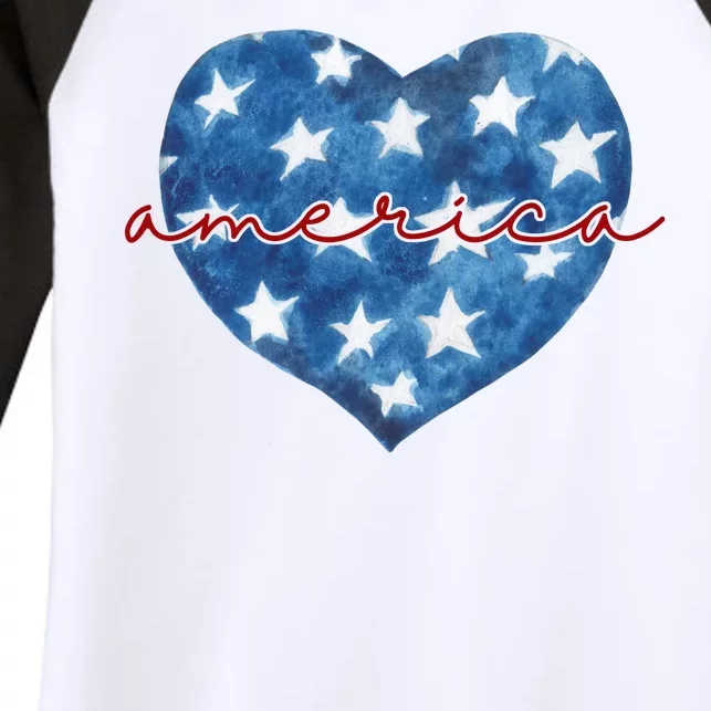 America Heart 4th Of July Cute Festive Women's Tri-Blend 3/4-Sleeve Raglan Shirt