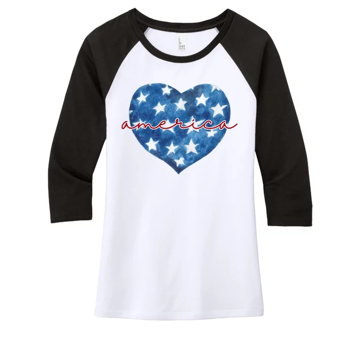 America Heart 4th Of July Cute Festive Women's Tri-Blend 3/4-Sleeve Raglan Shirt