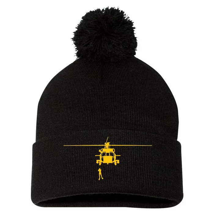 Awesome H 60 Helicopter Search And Rescue SAR Pom Pom 12in Knit Beanie