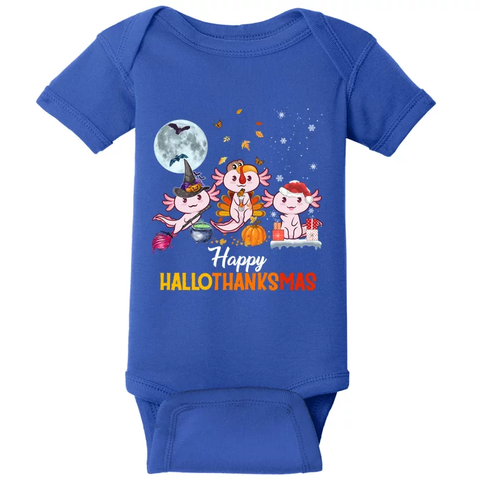 Axolotl Halloween And Merry Christmas Happy Hallothanksmas Gift Baby Bodysuit