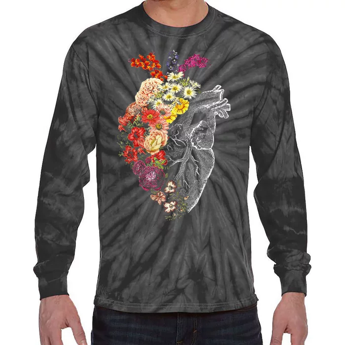 Anatomical Heart And Flowers Funny Nurse Gift For Graduation Tie-Dye Long Sleeve Shirt