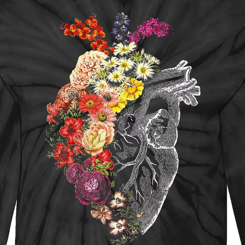 Anatomical Heart And Flowers Funny Nurse Gift For Graduation Tie-Dye Long Sleeve Shirt