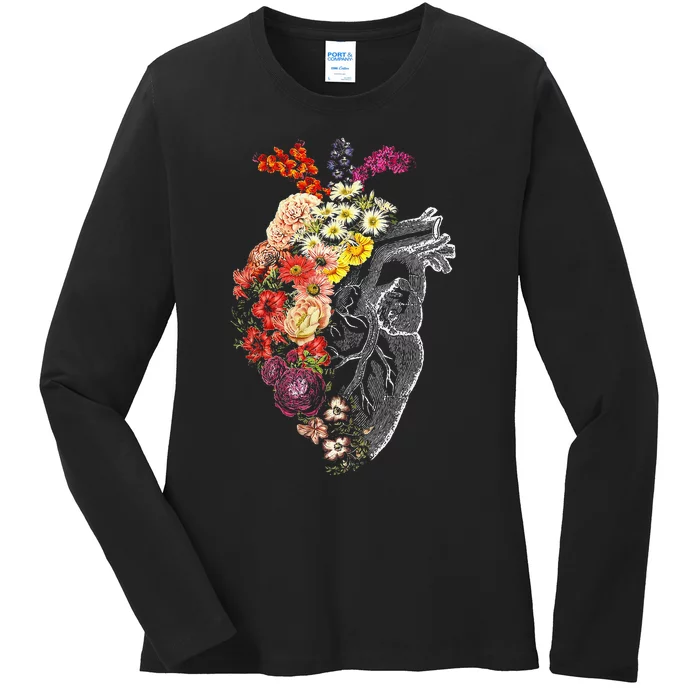 Anatomical Heart And Flowers Funny Nurse Gift For Graduation Ladies Long Sleeve Shirt