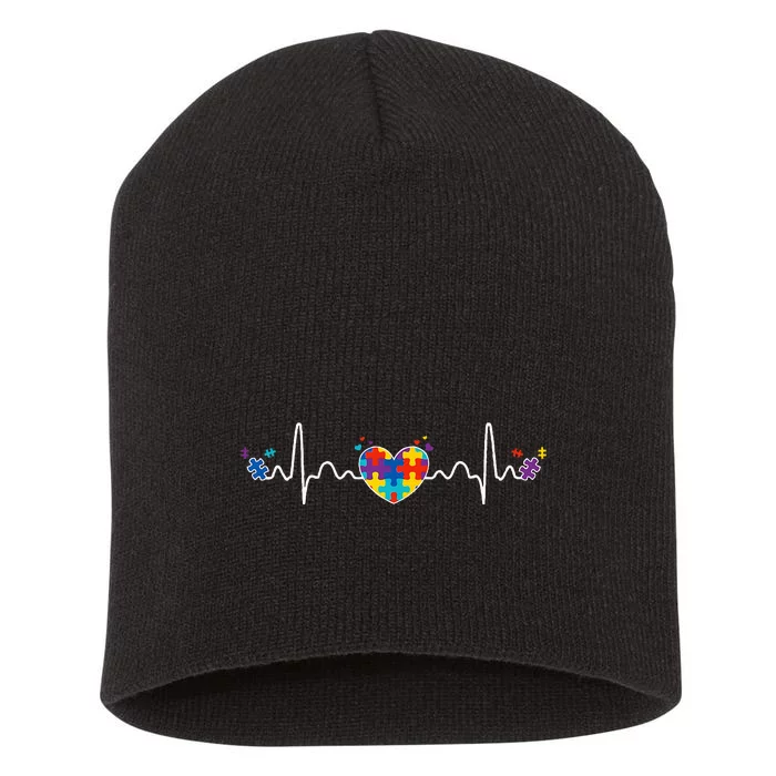 Autism Heartbeat Autistic Awareness Fighter Special Needs Short Acrylic Beanie