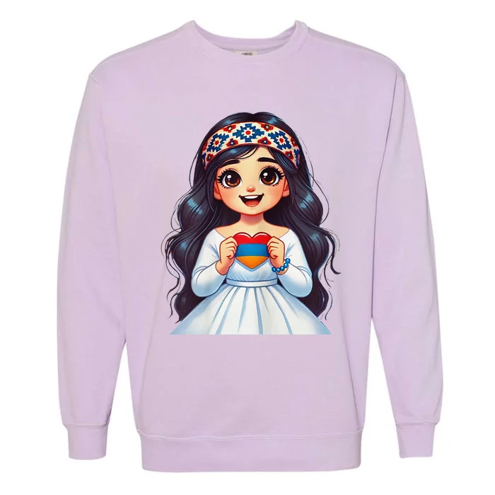 Armenian Holding Armenian Flag Colored Heart Garment-Dyed Sweatshirt