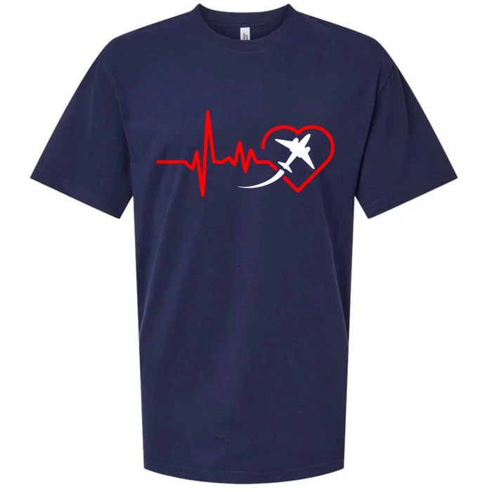 Airplane Heartbeat Airplane Pilot Gift Gift Sueded Cloud Jersey T-Shirt