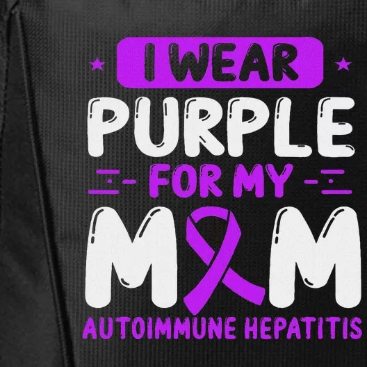 Autoimmune Hepatitis Awareness Mom Purple Ribbon Mama Mother City Backpack