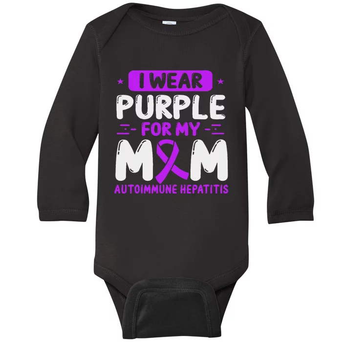 Autoimmune Hepatitis Awareness Mom Purple Ribbon Mama Mother Baby Long Sleeve Bodysuit