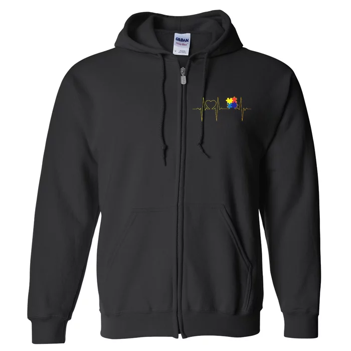 Autism Heartbeat Autism Awareness Full Zip Hoodie