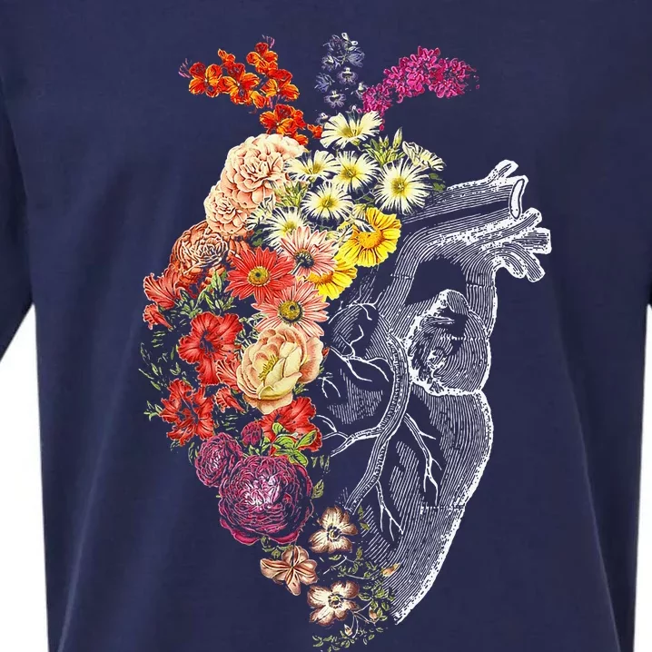 Anatomical Heart And Flowers Funny Nurse Gift For Graduation Sueded Cloud Jersey T-Shirt