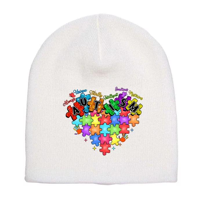 Autism Heart Autism Awareness Month Advocate Short Acrylic Beanie