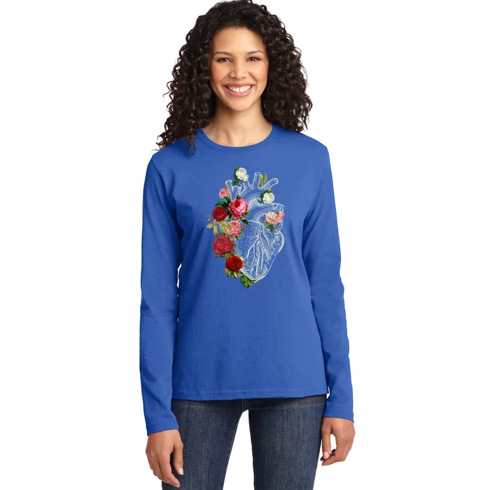 Anatomical Heart And Flowers Show Your Love Gift Ladies Long Sleeve Shirt