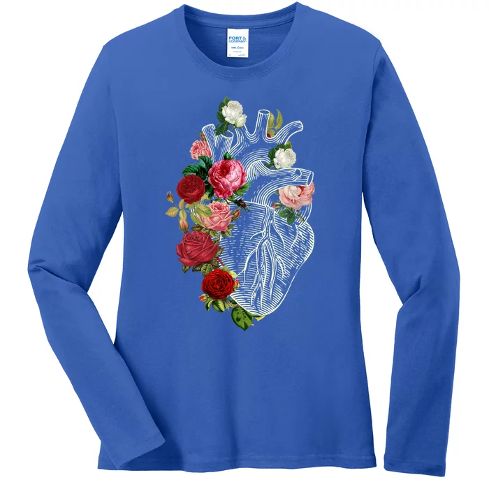 Anatomical Heart And Flowers Show Your Love Gift Ladies Long Sleeve Shirt