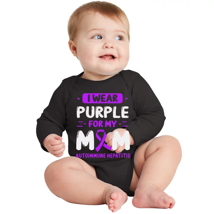 Autoimmune Hepatitis Awareness Mom Purple Ribbon Mama Mother Baby Long Sleeve Bodysuit