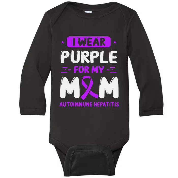 Autoimmune Hepatitis Awareness Mom Purple Ribbon Mama Mother Baby Long Sleeve Bodysuit