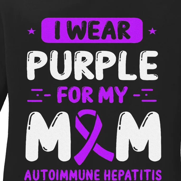 Autoimmune Hepatitis Awareness Mom Purple Ribbon Mama Mother Ladies Long Sleeve Shirt