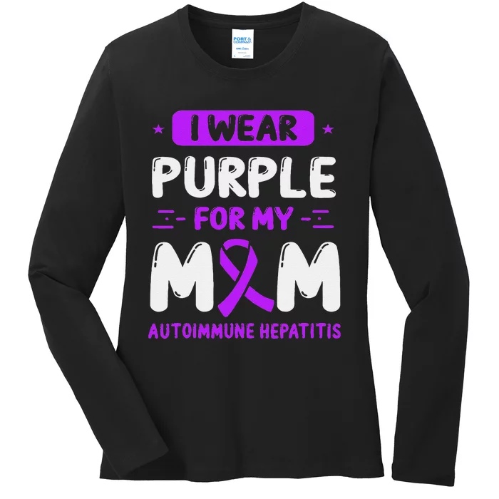 Autoimmune Hepatitis Awareness Mom Purple Ribbon Mama Mother Ladies Long Sleeve Shirt