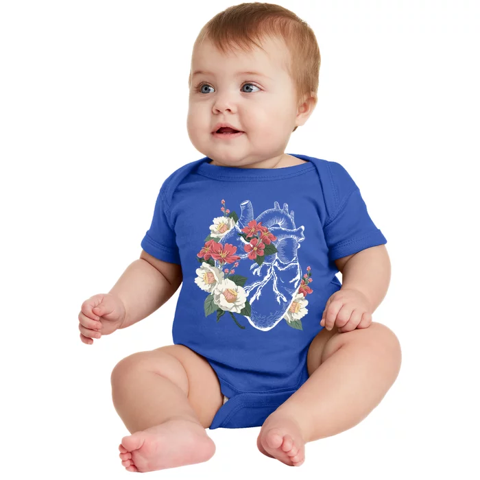 Anatomical Heart And Flowers Anatomy Heart Cute Cardiologist Gift Baby Bodysuit