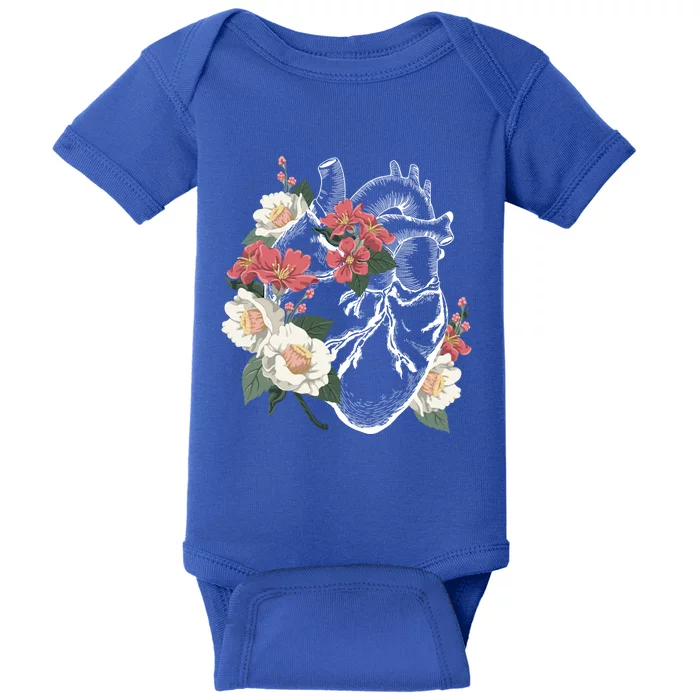 Anatomical Heart And Flowers Anatomy Heart Cute Cardiologist Gift Baby Bodysuit